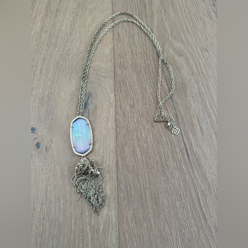 Kendra Scott Rayne Gold Long Pendant Necklace in Dichroic Glass